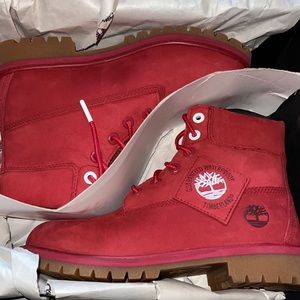 Red timberland boots